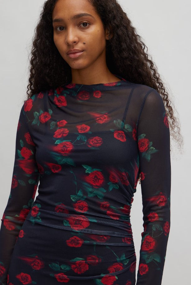 EDITED Kleid Colleen, Farbe Schwarz mit Rosendruck