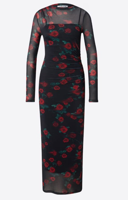 EDITED Kleid Colleen, Farbe Schwarz mit Rosendruck