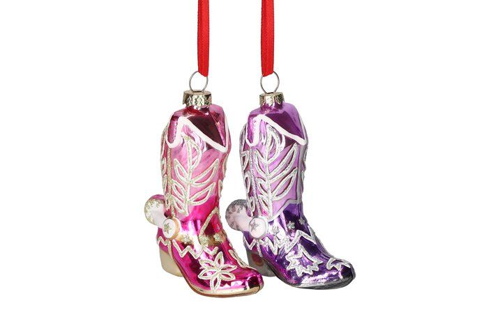 GIFTCOMPANY Christbaumkugel COWBOYSTIEFEL, Farbe Lila/Pink, 2-fach sortiert