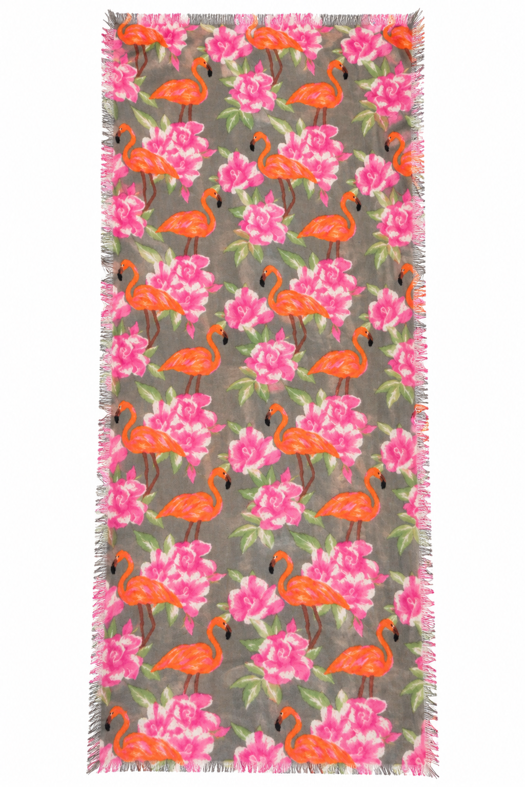CUTE STUFF Tuch Flamingo mit pinken Blumen aus Kaschmir