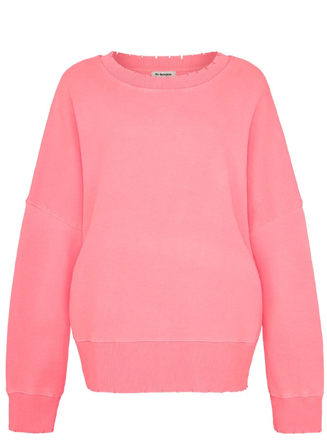 LIV BERGEN Sweatshirt Distressed Neon Coral