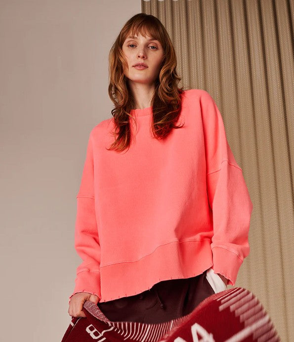 LIV BERGEN Sweatshirt Distressed Neon Coral