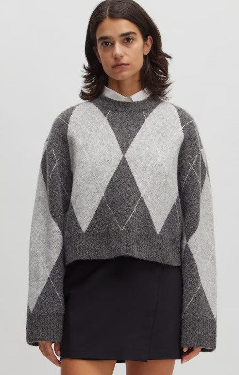 EDITED Pullover Doro, Farbe Grau/Weiß