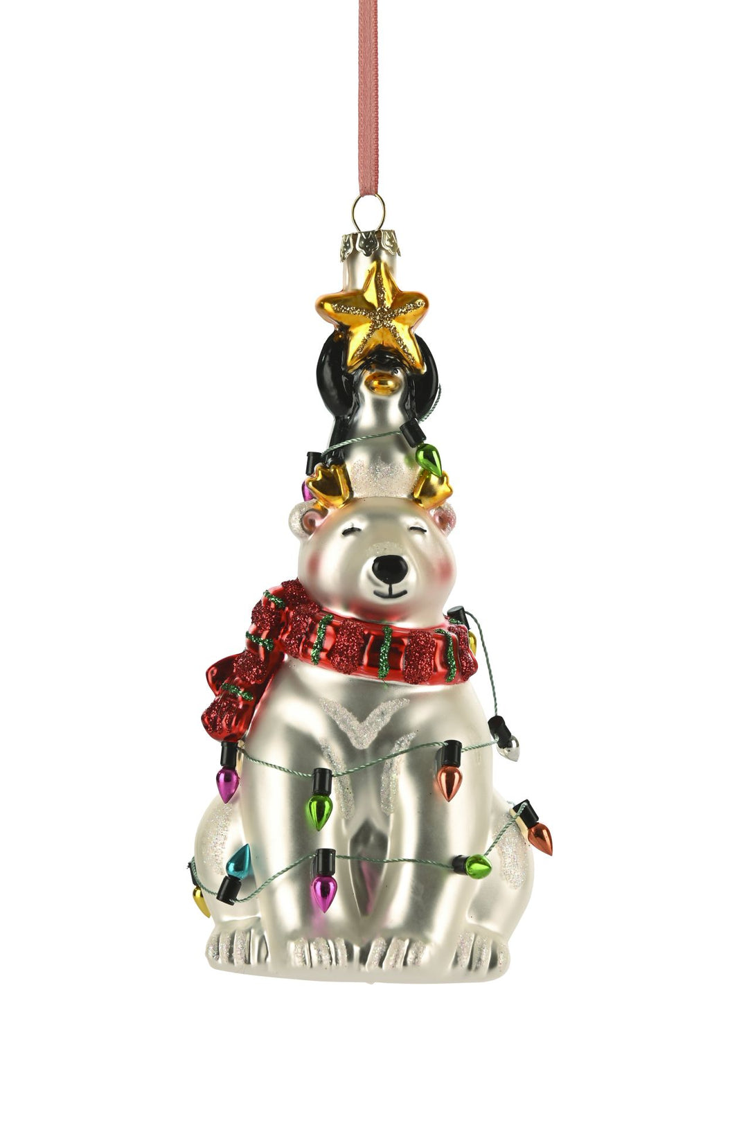 GIFTCOMPANY Christbaumkugel EISBÄR MIT LICHTERKETTE, Farbe Weiß