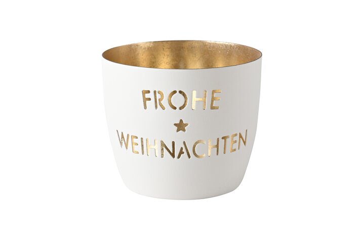 GIFTCOMPANY Windlicht MADRAS FROHE WEIHNACHTEN, Farbe Weiß/Gold