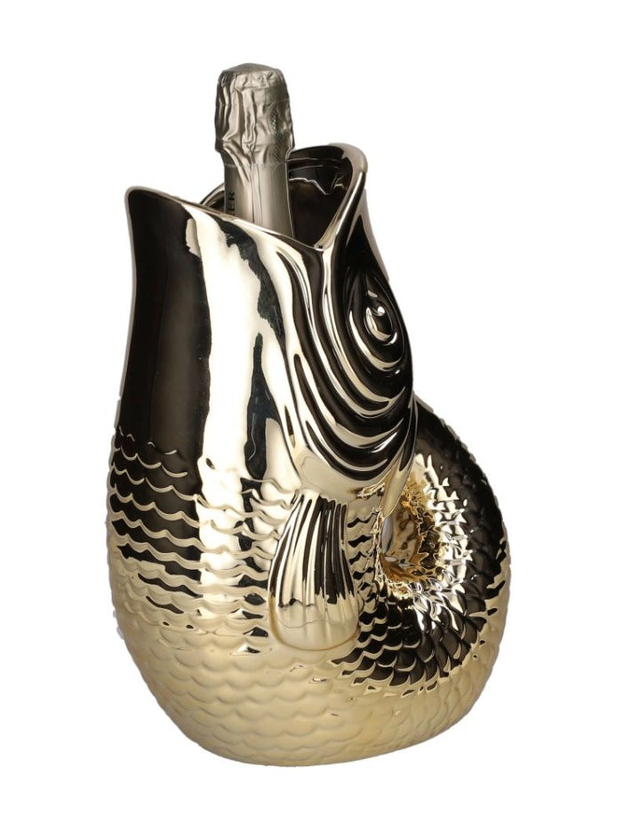 GIFTCOMPANY, Wein/Getränkekühler Fisch, Monsieur Glacon, Goldfarben