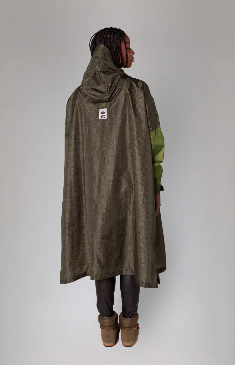 RAIN KISS Poncho Herringbone, Grün Fischgrät