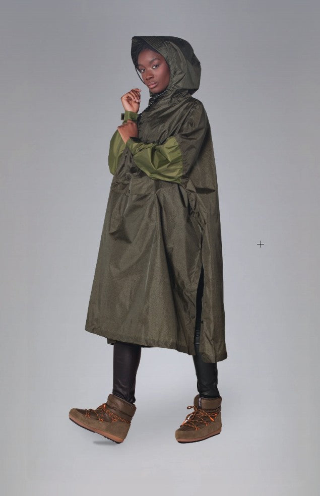 RAIN KISS Poncho Herringbone, Grün Fischgrät