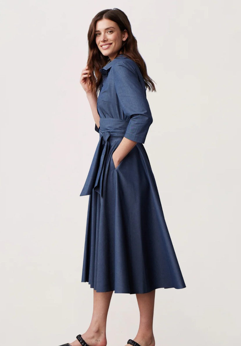 MARIANNA DERI Blusenkleid mit Bindegürtel, Farbe Jeans Blau