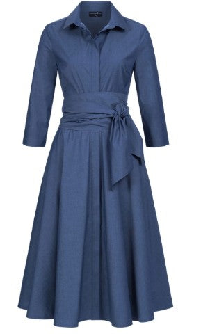 MARIANNA DERI Blusenkleid mit Bindegürtel, Farbe Jeans Blau