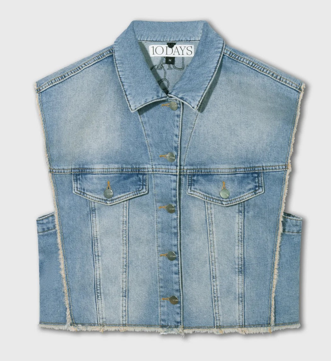 10DAYS Jeans Denim Gilet Weste, Farbe Blue Denim