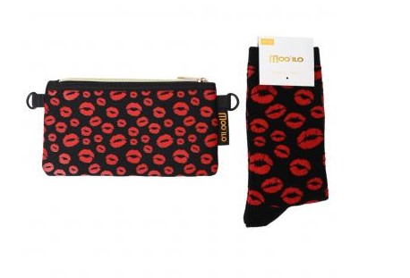 MOO ILO SOCKEN in kleiner Neonpren Tasche, Kiss Farbe Schwarz