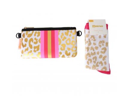MOO ILO SOCKEN in kleiner Neonpren Tasche, Leo, Farbe Gold