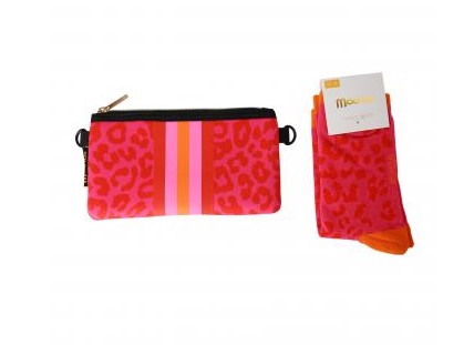 MOO ILO SOCKEN in kleiner Neonpren Tasche, Leo, Farbe Pink