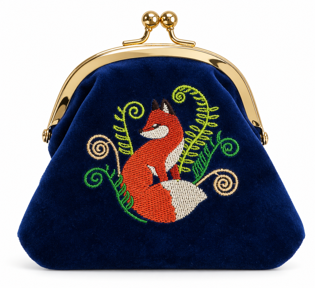 POWDER Bügeltasche dunkelblau mit Fuchs und Farnen