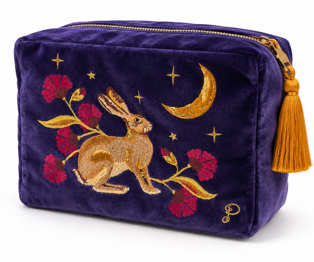 POWDER Kulturtasche Samttasche Hase mit Mond und Sternen