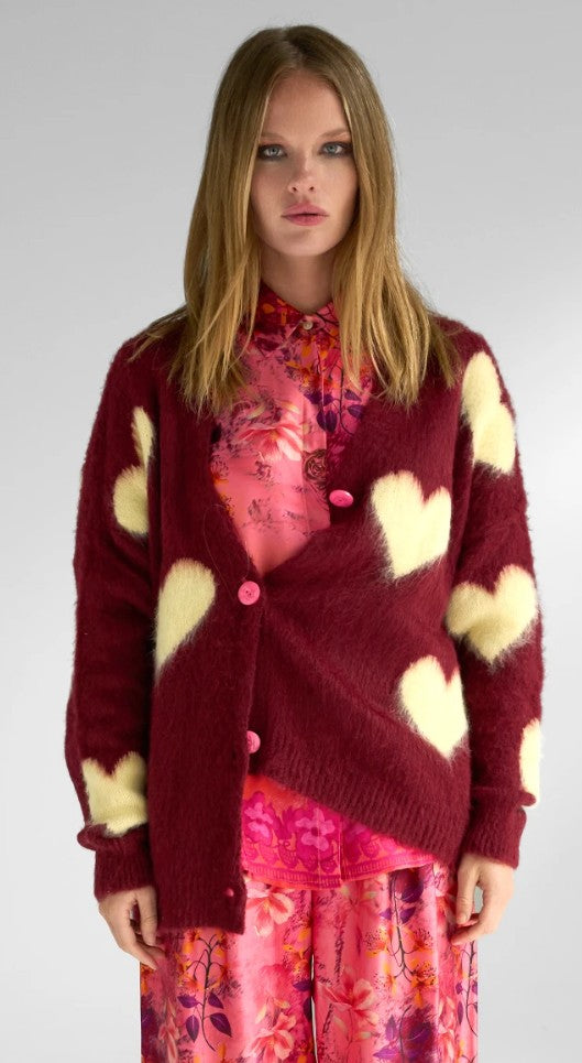 MISS GOODLIFE by FRAUKE LUDOWIG Strickjacke Heart allover, Bordeaux