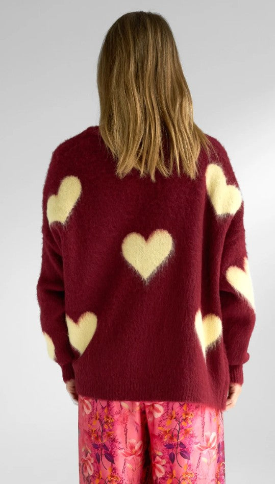 MISS GOODLIFE by FRAUKE LUDOWIG Strickjacke Heart allover, Bordeaux