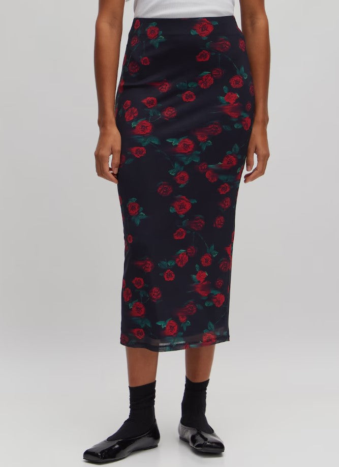 EDITED Rock Sofia, Farbe Schwarz mit Rosenprint