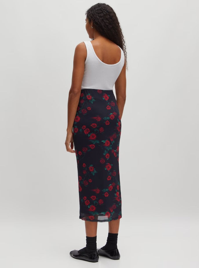 EDITED Rock Sofia, Farbe Schwarz mit Rosenprint