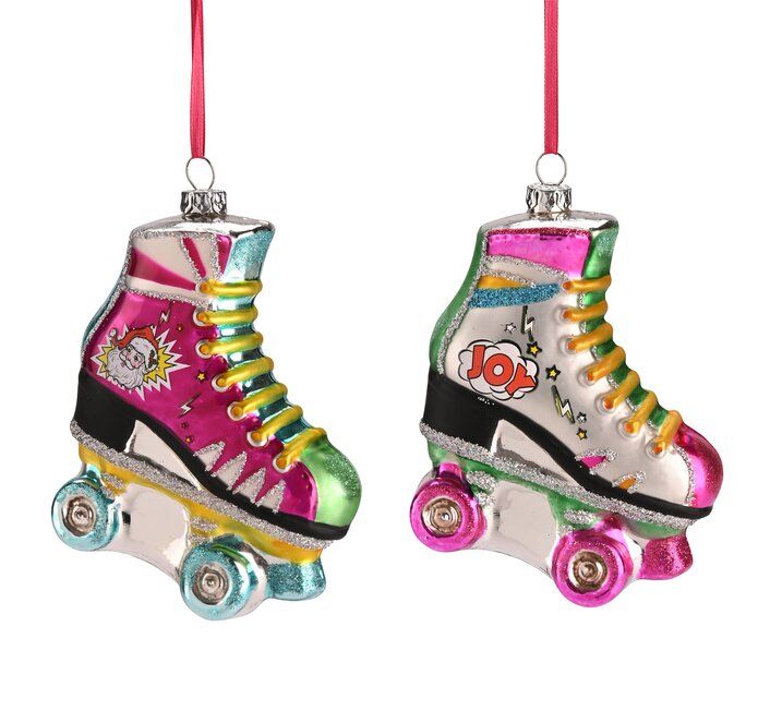 GIFTCOMPANY Christbaumkugel ROLLSCHUH, Farbe Pink/Blau, 2-fach sortiert