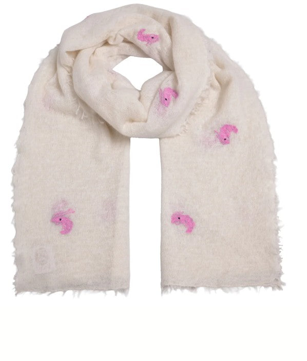 CUTE STUFF Cashmere Schal gestickte Shrimps, Farbe Creme