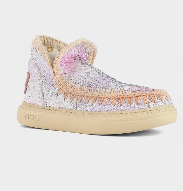 MOU Boot Summer bold sneaker sequins dégradé stitching, Pailletten rosa, ungefüttert