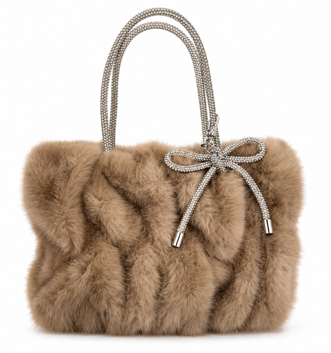 Tasche Courchevel Beige mit Glitzerstein-Griffen und Schleife