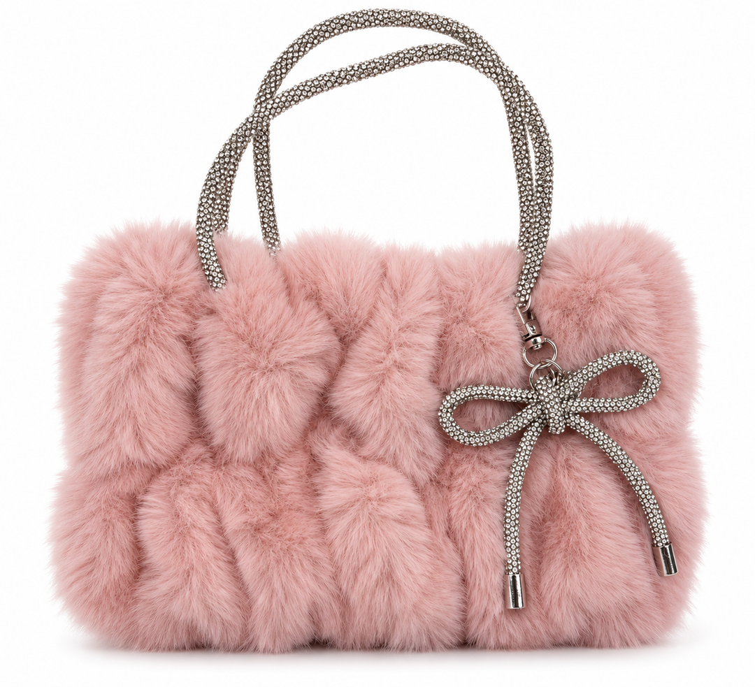 Tasche Courchevel Rosa mit Glitzerstein-Griffen und Schleife