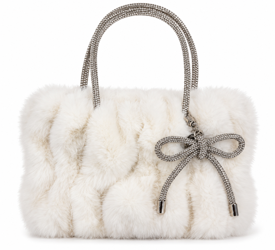Tasche Courchevel Weiß mit Glitzerstein-Griffen und Schleife
