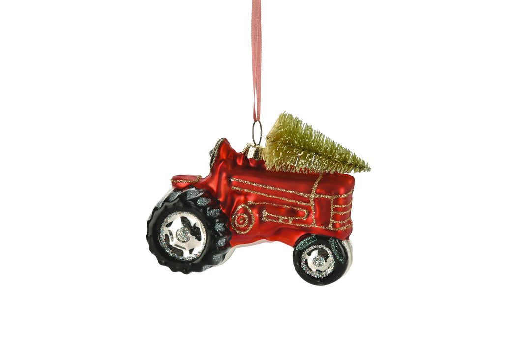 GIFTCOMPANY Christbaumkugel TRAKTOR MIT WEIHNACHTSBAUM, Farbe Rot