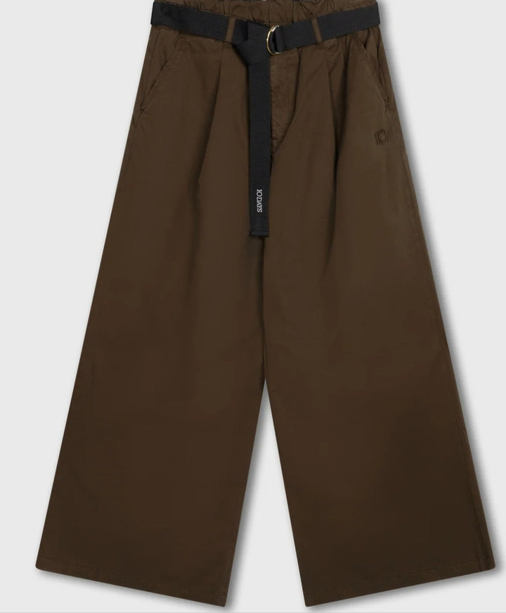 10DAYS Weite Hose aus Twill, Farbe Dunkelbraun
