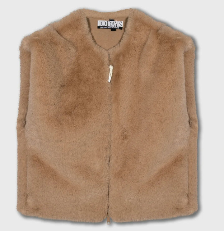 10DAYS Flauschige Weste Fluffy Vest, Farbe Camel