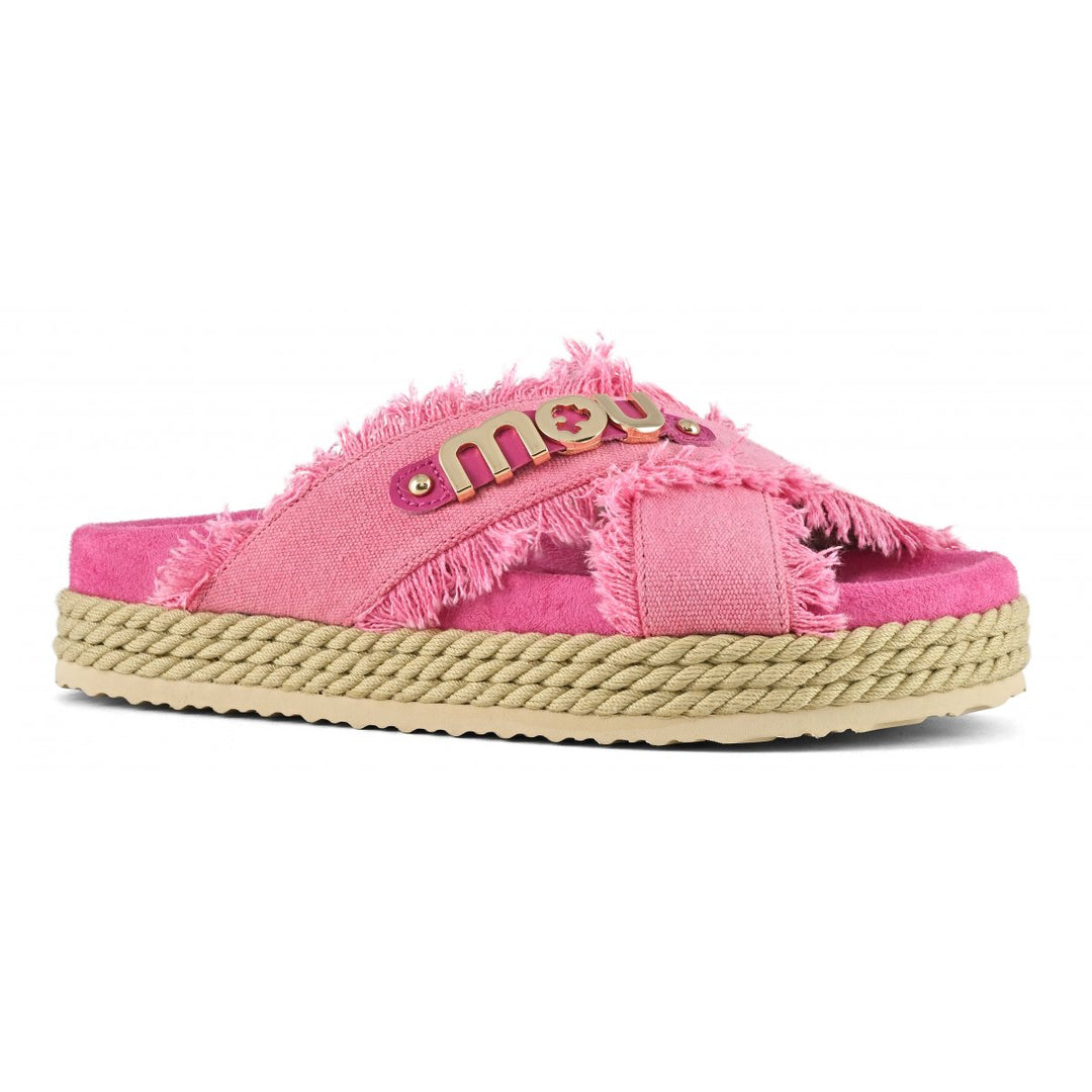 MOU SANDALE Criss Cross Denim, Farbe Pink