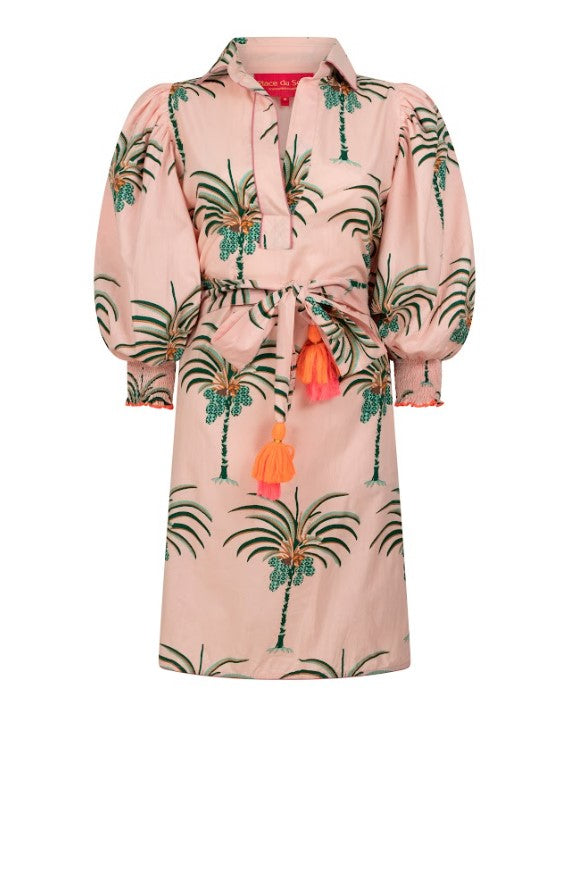 PLACE DU SOLEIL Kleid PALMEN mit Gürtel, Rosa