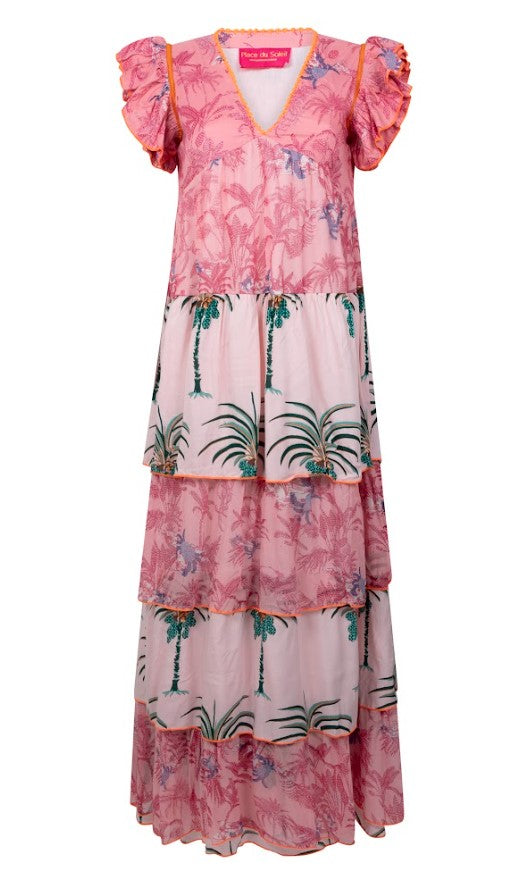 PLACE DU SOLEIL Kleid PALMEN Stufenkleid, ohne Arm