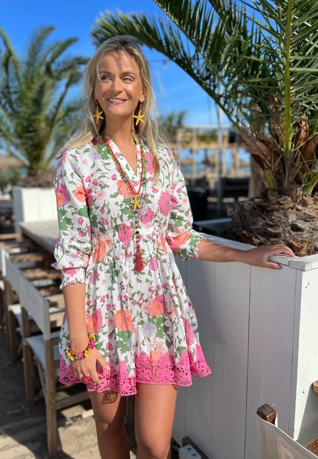 PLACE DU SOLEIL Kleid MAGIC FLOWERS mit gehäkeltem Saum