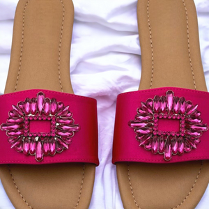 SCHUHE Satinoptik mit großer Glitzerapplikation, Farbe Pink