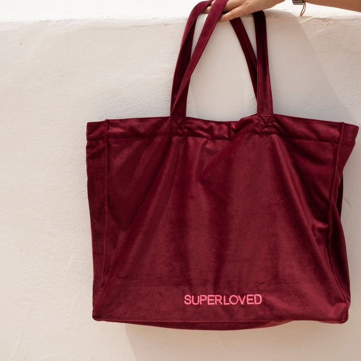 SORBET ISLAND Tasche Shopper "SUPERLOVED", Farbe Burgundy.