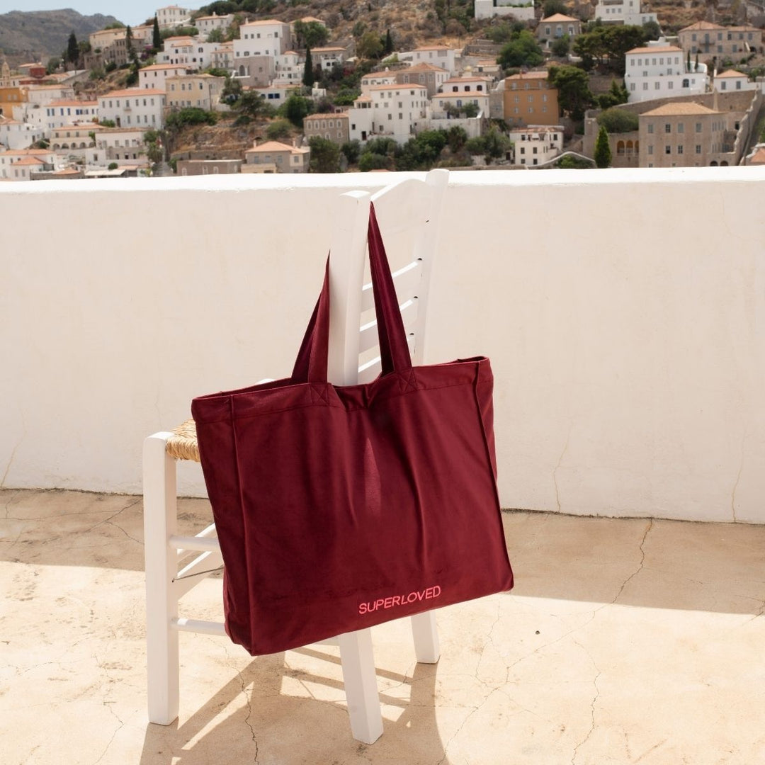 SORBET ISLAND Tasche Shopper "SUPERLOVED", Farbe Burgundy.